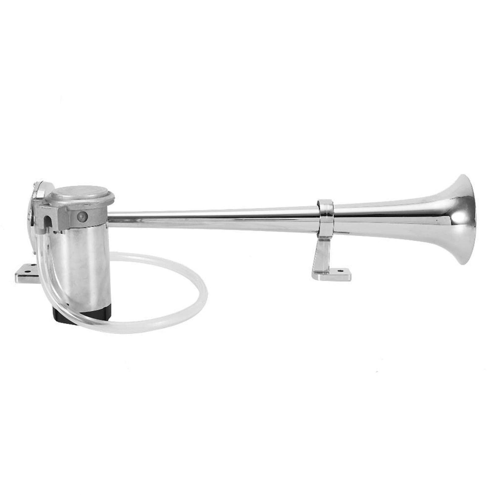Qiilu Drucklufthupe, 178 dB 120 Hz Ganzmetall-Einzeltrompeten-Galvanik-Drucklufthorn-Kompressor-Kit Passend für PKW 12V Silber von Qiilu