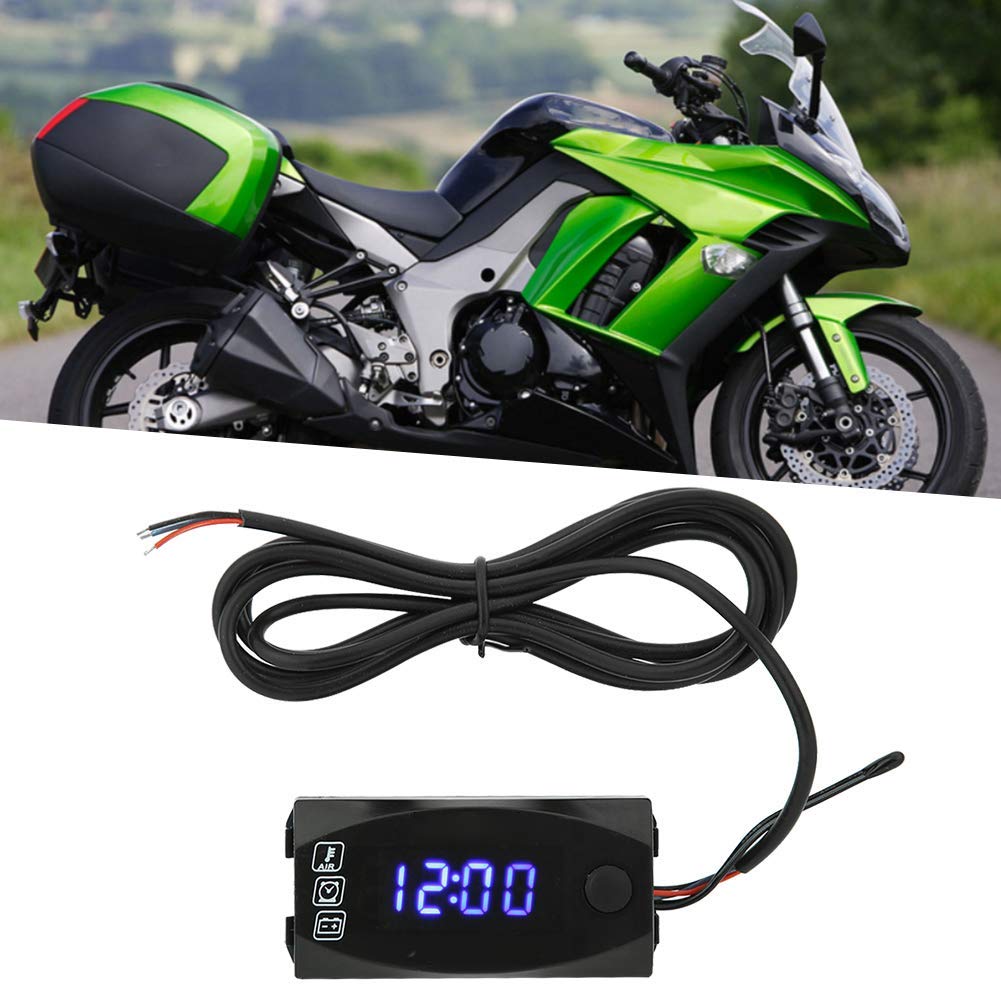 Qiilu Motorrad Voltmeter, 3-in-1 Motorrad Uhren Thermometer mit LED Voltmeter für Motorrad, elektronisches Messgerät, IP67 Meter, wasserdicht 6V-30V von Qiilu