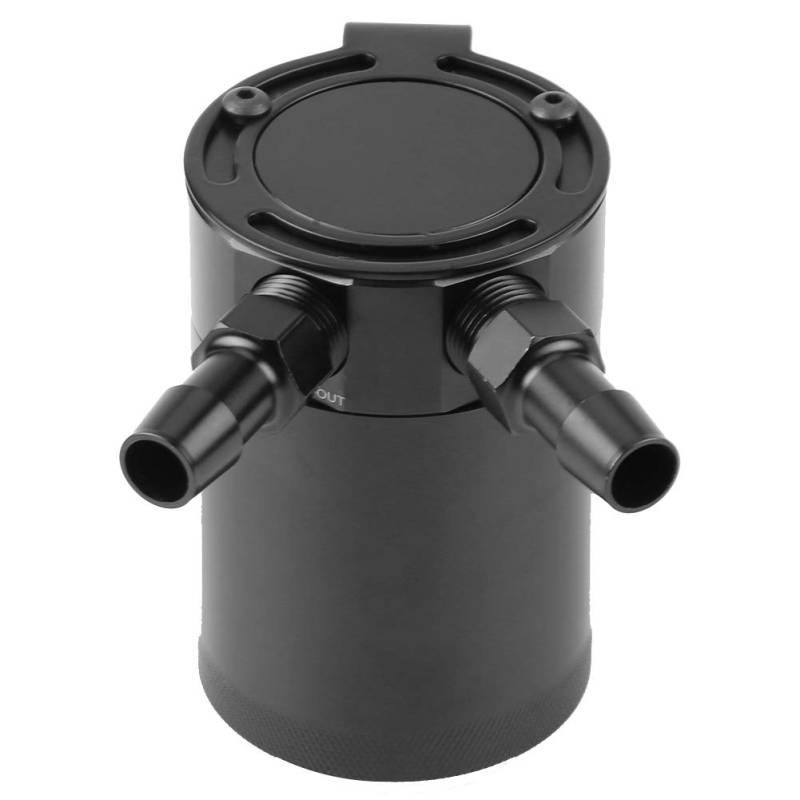 Qiilu Oil Catch Can Baffled, Universal Aluminiumlegierung Compact Baffled Oil Catch Can 2-Port Black von Qiilu