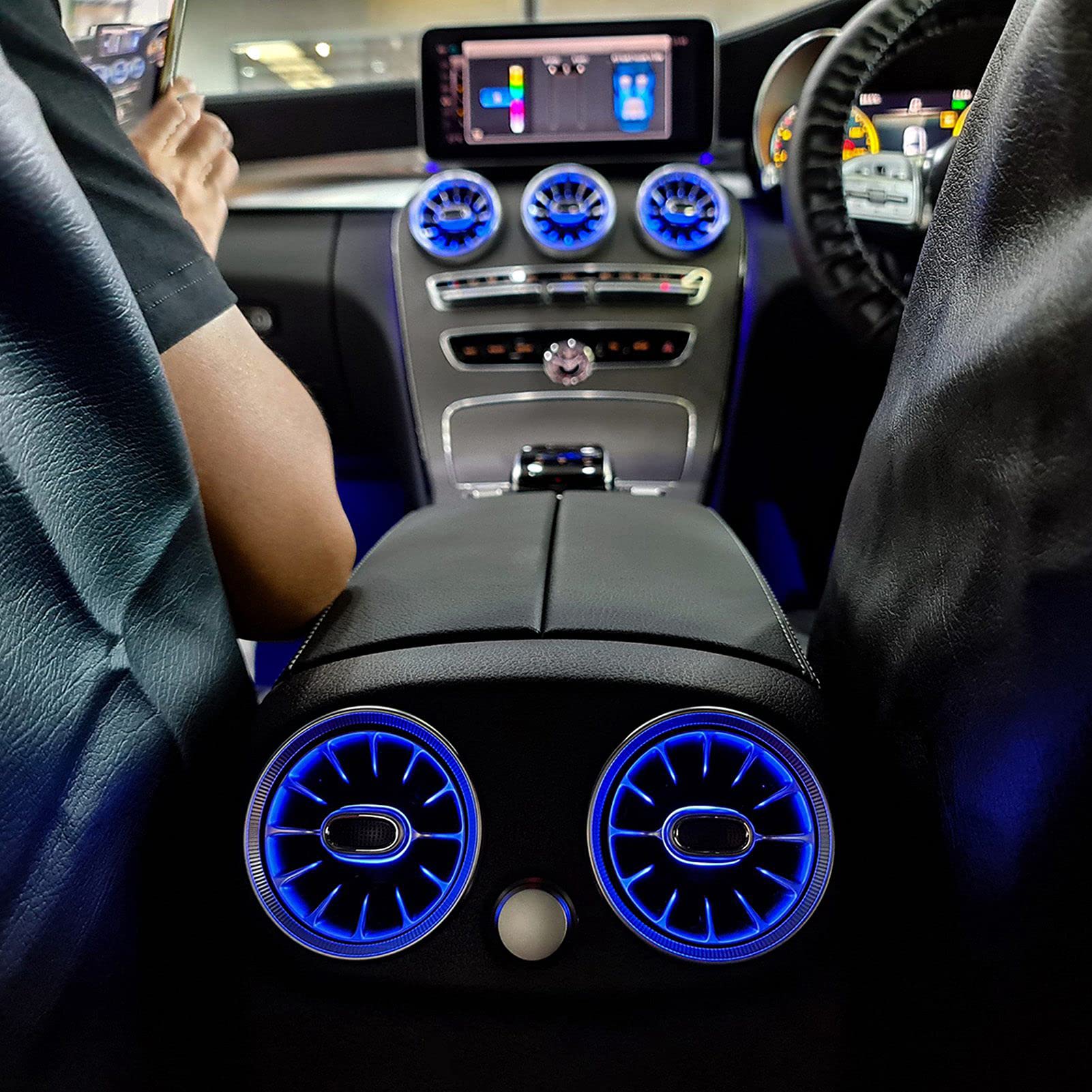 Qiilu Turbo Air Vent, 3-farbiges LED-Turbinen-Luftauslass-Umgebungslicht-Kit für Hinten, Ersatz für Mercedes-Benz C GLC-Klasse W205 X253 2015-2018 von Qiilu