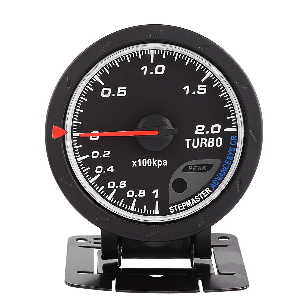 Qiilu Universal 60mm LED Turbo Boost Meter Gauge Black Shell für Auto Racing Auto 0-200 Kpa von Qiilu