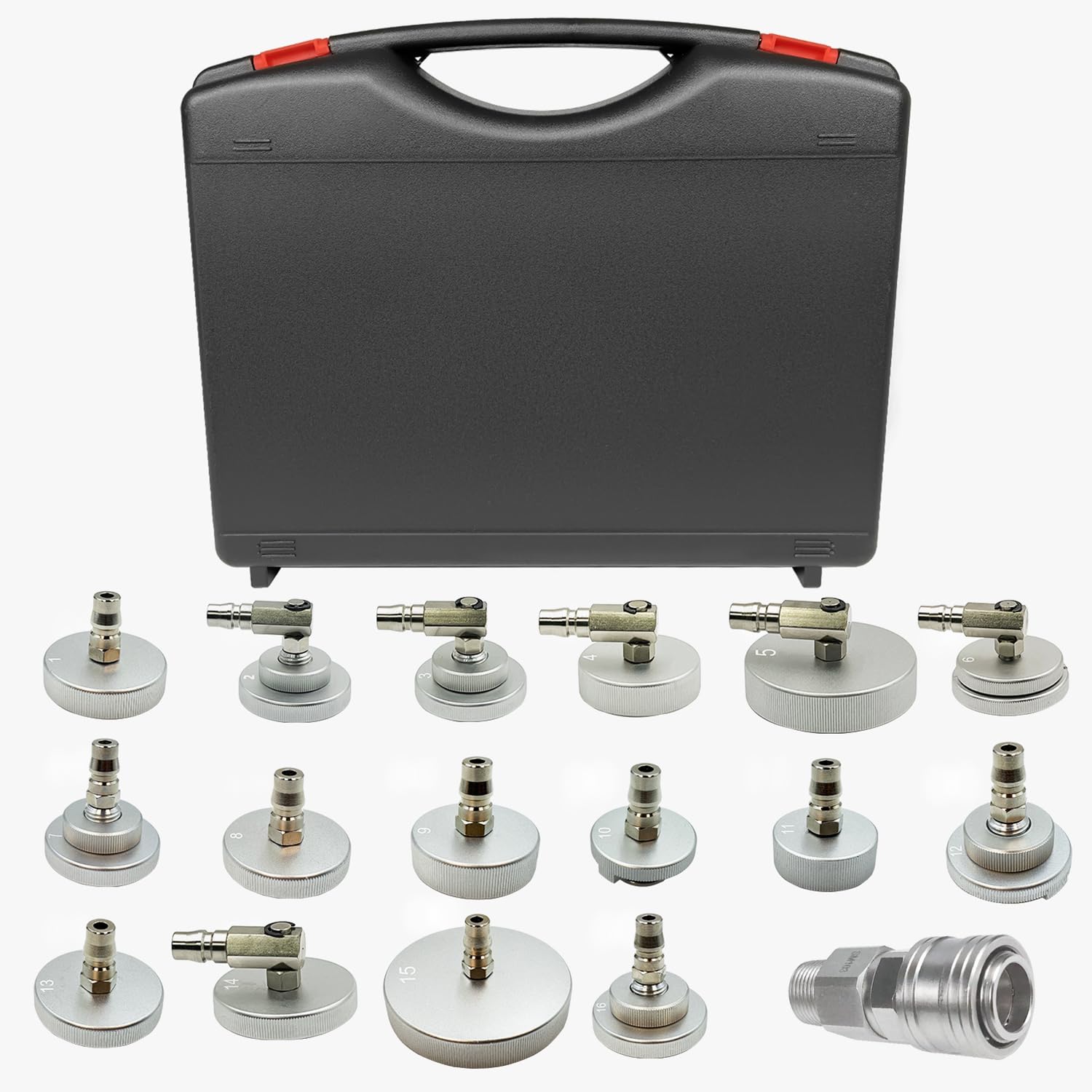 Qinbu 17 Stück Bremsenentlüftungsgerät Adapter Set, Bremsenentlüfter Adapter KFZ, mit Aufbewahrungsbox, für die meisten Fahrzeug-Bremsflüssigkeitssysteme Qinbu 17 Stück Bremsenentlüftungsgerät Adapter Set, Bremsenentlüfter Adapter KFZ, mit Aufbewahrungsbox, für die meisten Fahrzeug-Bremsflüssigkeitssysteme von Qinbu