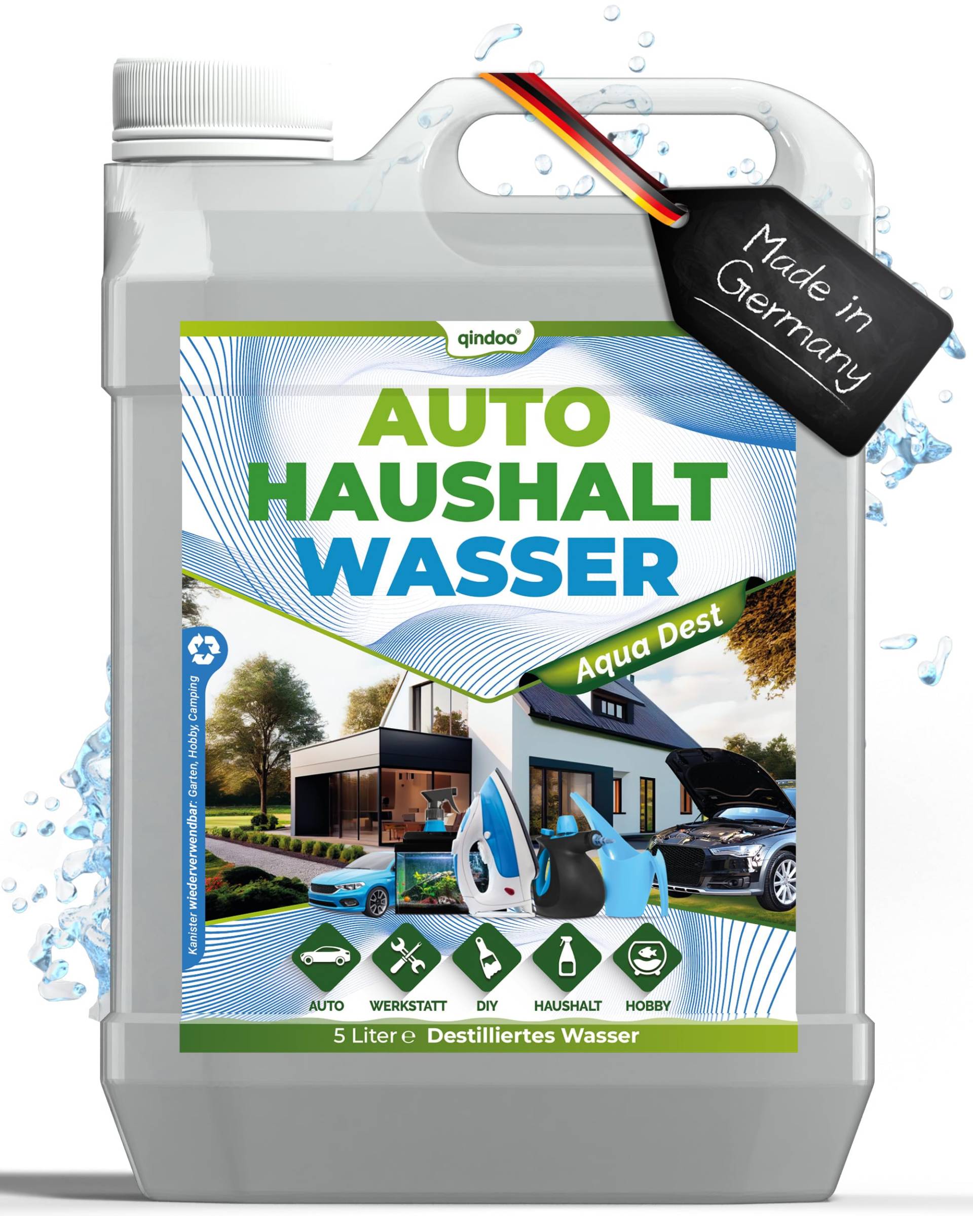 Qindoo 5L Destilliertes Wasser Auto Haushalt DIY - Aqua Dest, 5 Ltr. Kanister (5 Liter) von Qindoo