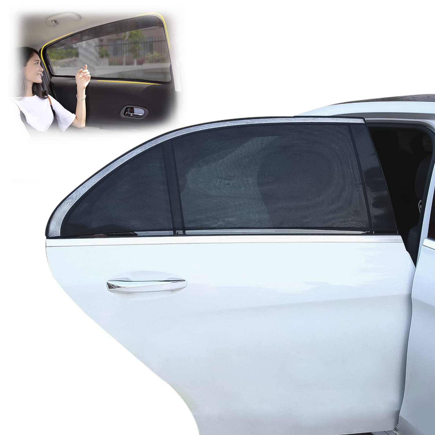 4 Stück Sonnenschutz Auto Universal, Moskitonetz Auto, Dehnbar Sonnenschutz Seitenscheibe, UV Schutz und Reduziert Wärme, für Seitenfenster Meshmaterial Schützt Mitfahrer von Qinglee