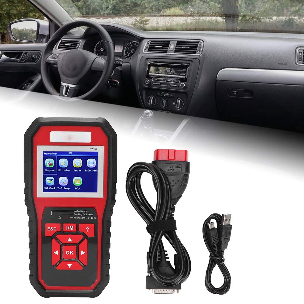 Qinlorgo Obd2 Tester,KW850 OBD2 EOBD Scanner Autocodeleser Tester Autodiagnosewerkzeug(Schwarz + rot) von Qinlorgo