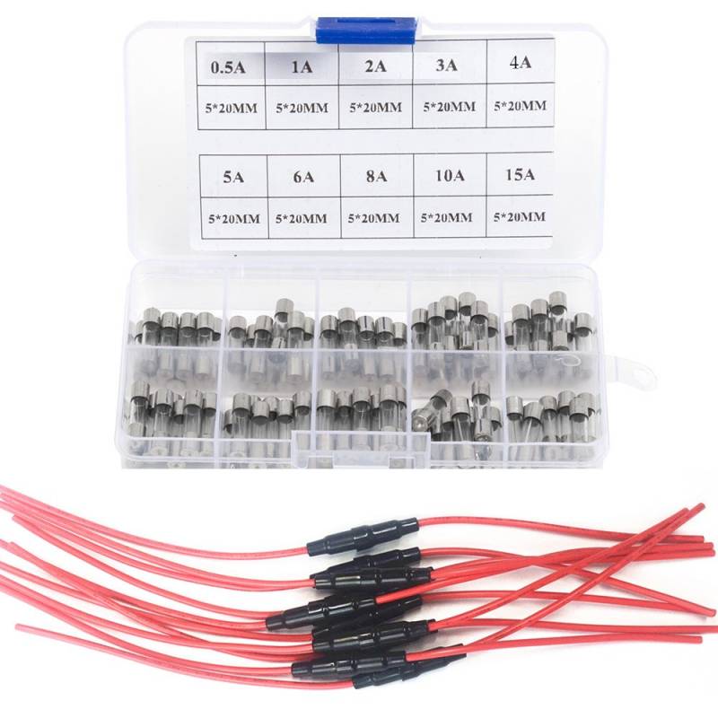 Qiorange 5 x 20mm AGC-Sicherungshalter, Inline-Schraub-Typ mit 16AWG Draht, 100Pcs flinke Glassicherungen, Auto-Glasröhren-Sicherungen von Qiorange