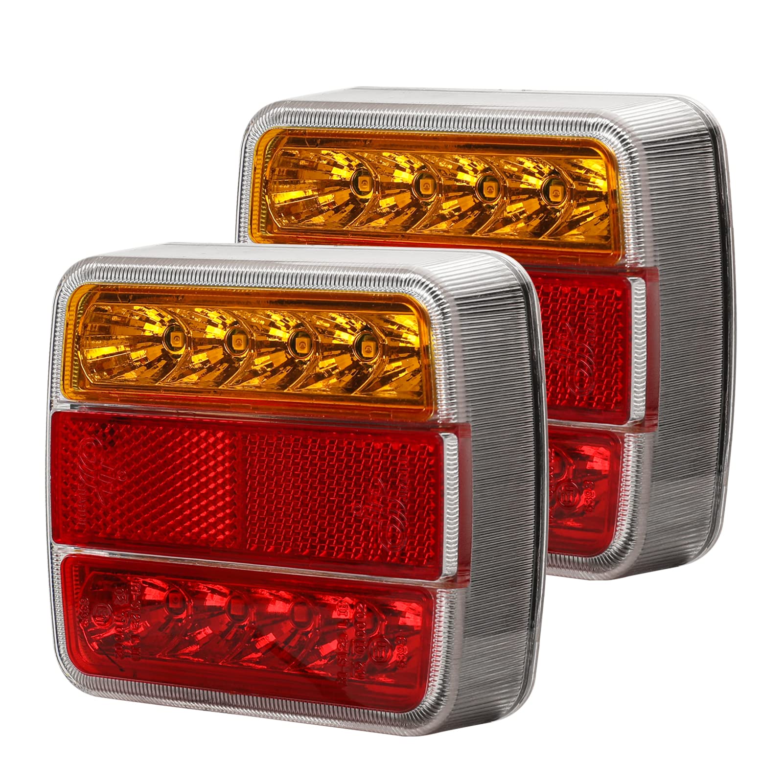 Qiping 2 Stk LED Rückleuchten Anhänger, 12V Universal LKW Rücklicht Rücklichter Heckleuchte mit Kennzeichenleuchte, Rückreflektor, E-Mark Zertifizierung von Qiping