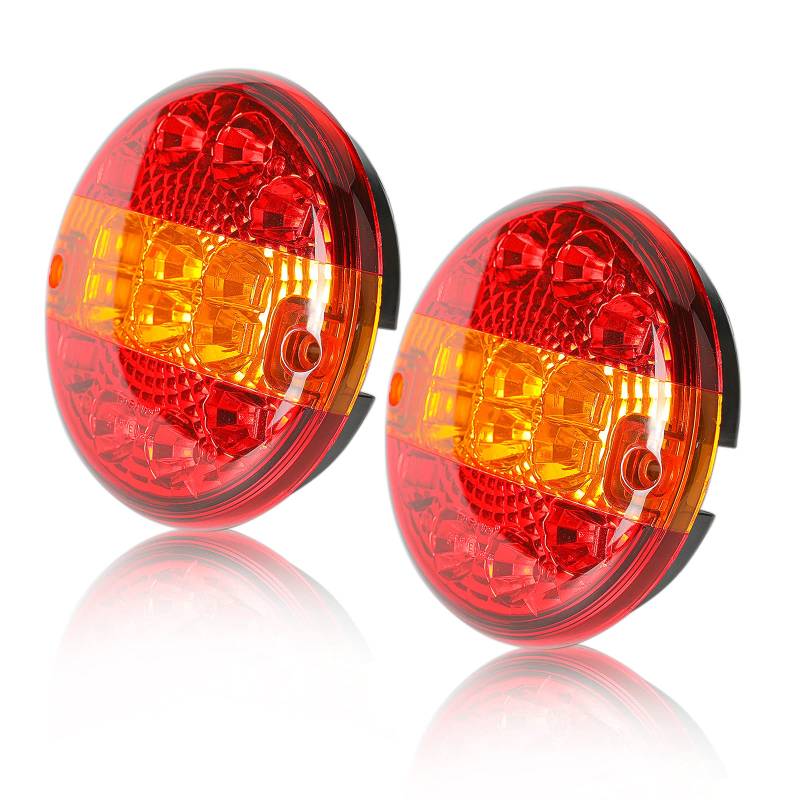 Qiping 2 x PKW Anhänger Rückleuchten Rund LED Wasserdicht Rücklicht Runde 12V 24V LKW Hamburger Rücklichter Wohnwagen Heckleuchte mit E-mark von Qiping