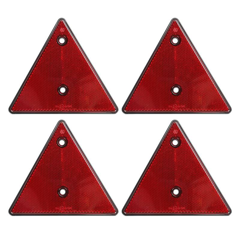 Qiping 4 Pack Anhänger Rückstrahler Dreieck mit E-Prüfzeichen, Rot Dreieckige Reflektor fur PKW, LKW, Traktor, Wohnmobil, Pferdeanhänger von Qiping