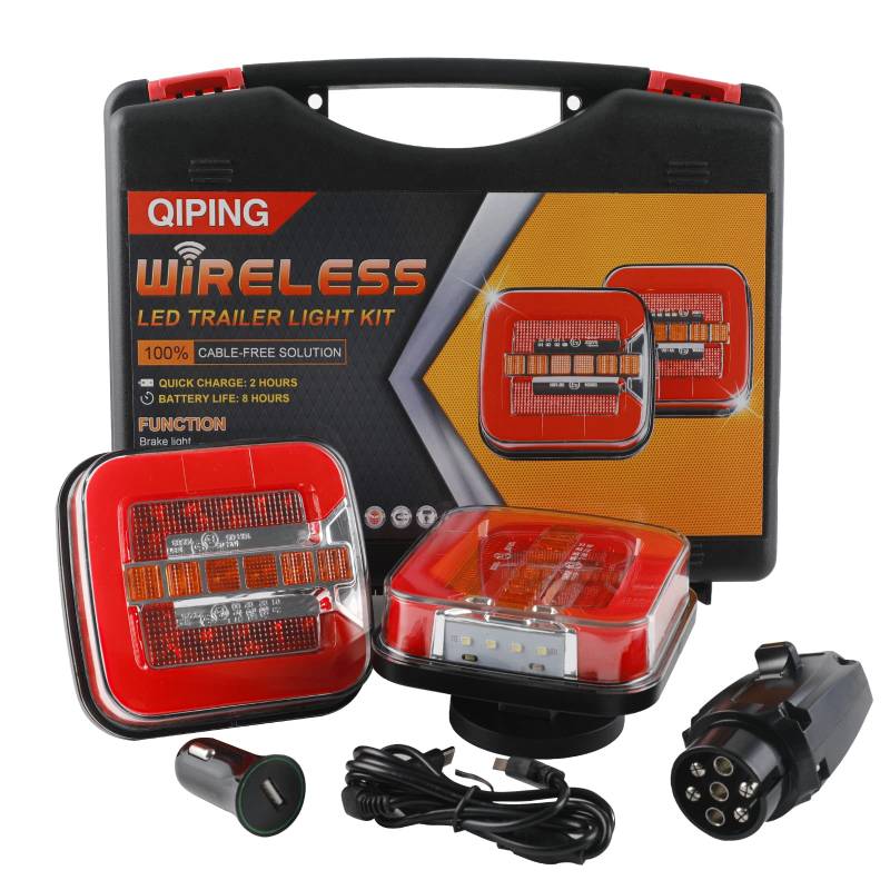 Qiping 2 Pack Kabelloss Anhängerbeleuchtung LED 12V Wireless Wasserdicht Wiederaufladbar Magnetische Rückleuchten mit E-Prüfzeichen von Qiping