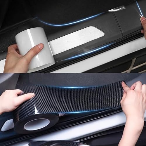 Qirc Auto Einstiegsleisten Zierleisten, Kohlefaser Auto Kratzer Abdeckung Schwellenschutz, Universal Wrap Folie Anti-Kratzschutz Stoßstangen-Aufkleber für Auto/SUV/LKW (Schwarz, 7 cm x 5 m) von Qirc