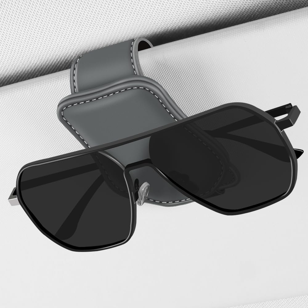 Qirc Sonnenbrillenhalter für Autovisier, magnetischer Leder-Sonnenbrillenhalter, universeller Ticketkartenclip für Auto, Brillenclip für Auto-Brillenaufhänger, geeignet für Brillengrößen unter 10 mm von Qirc