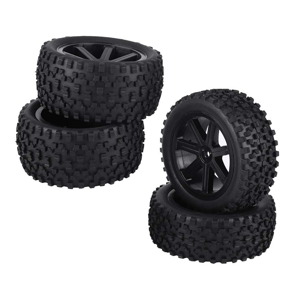 Qiterr 4pcs RC Auto-Reifen, 1/10 RC LKW-Gummireifen-Rad-Reifen-Zusätze für das Laufen des Buggy-Kettenautos(Schwarz) von Qiterr