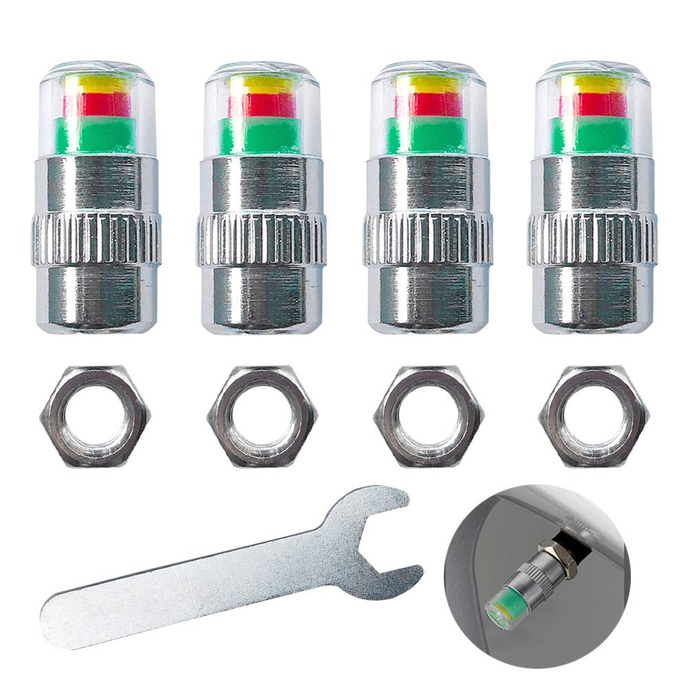 QitinDasen 4Pcs Premium Auto Reifendruckkontrolle Ventilkappen, Autoreifen Ventilkappe, Reifendruck Melder, Warnung Sicherheit 3 Farben Sensoranzeige, mit Muttern und Schraubenschlüssel QitinDasen 4Pcs Premium Auto Reifendruckkontrolle Ventilkappen, Autoreifen Ventilkappe, Reifendruck Melder, Warnung Sicherheit 3 Farben Sensoranzeige, mit Muttern und Schraubenschlüssel von QitinDasen