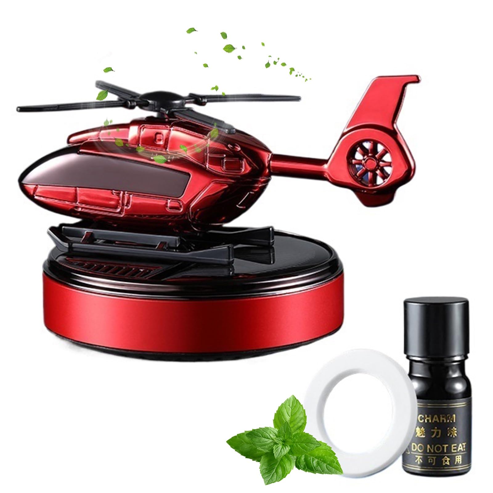 Auto Lufterfrischer Helikopter, Rotierender Duft mit Solarenergie für das Armaturenbrett, Luftreiniger die Fahrzeuginnendekoration, Lufterfrischer, Diffusoren for Ätherische Öle(All Red) von Qixfyze