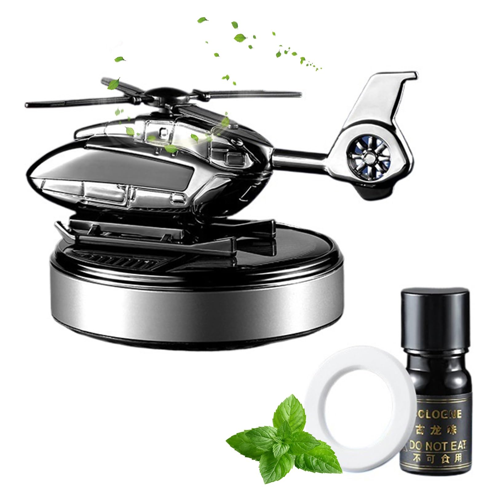 Auto Lufterfrischer Helikopter, Rotierender Duft mit Solarenergie für das Armaturenbrett, Luftreiniger die Fahrzeuginnendekoration, Lufterfrischer, Diffusoren for Ätherische Öle(All Silver) von Qixfyze