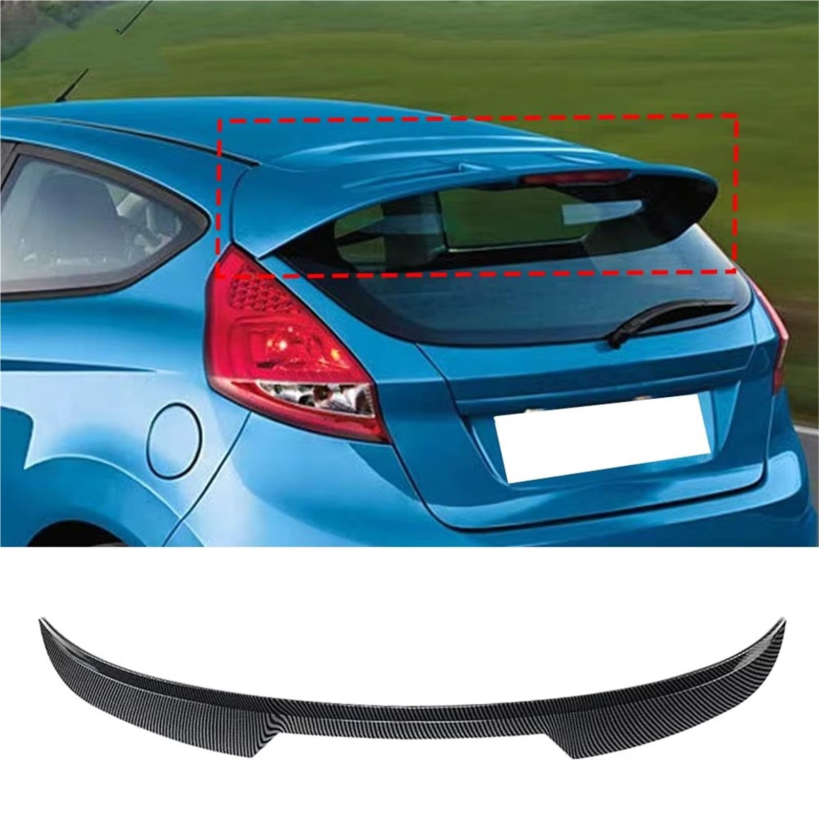 Auto Spoiler Wing 1 Stück Auto Hinten Dach Spoiler Fenster Flügel Splitter Trim Für Ford Fiesta ST-Linie MK6 MK6.5 MK7 Fließheck 2008-2017 Schwanz Spoiler Flügel(Carbon Look) von Qjahxkf