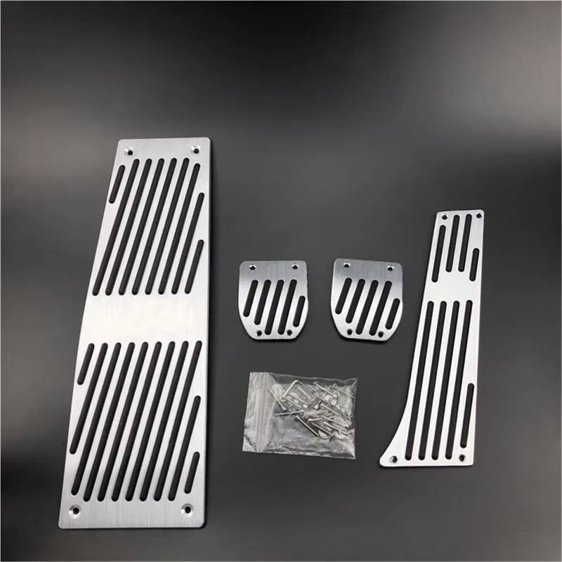 Pedalkappen Bremse Autozubehör für E60 E61 E63 E64 E70 für M5 M6 Gaspedal Bremse Fußstütze Pedal Pads Styling Gas Bremse Fußstütze(Drill MT 4piece Silver) von Qjahxkf