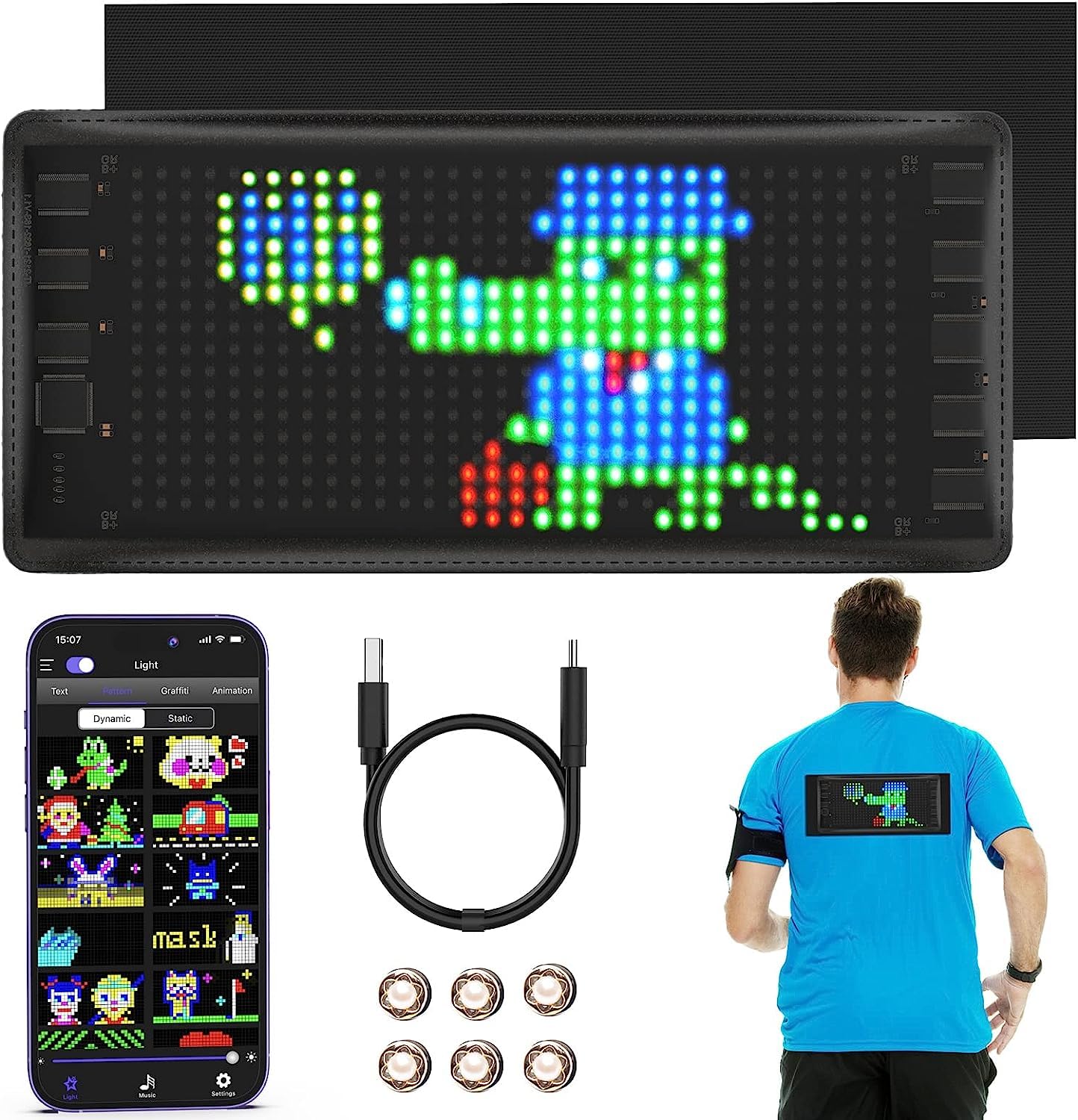 Mini RGB LED Laufschrift Programmierbar, 18x9cm Batteriebetriebenes Drahtloses Bluetooth, Intelligente Anwendungssteuerung RGB LED Textlogo Für Informationsetikett LED Logo Auto von Qnoavve
