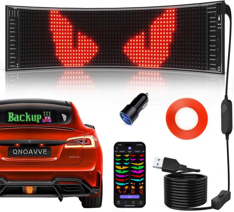Qnoavve Led Anzeige Programmierbar, 37x9cm LED Schild mit Bluetooth-App-Steuerung flexibles USB 5V LED Anzeigetafel Personalisiert Leuchtschild FüR Auto, LKW, Geschäft, Bar, Hotel, Werbung von Qnoavve