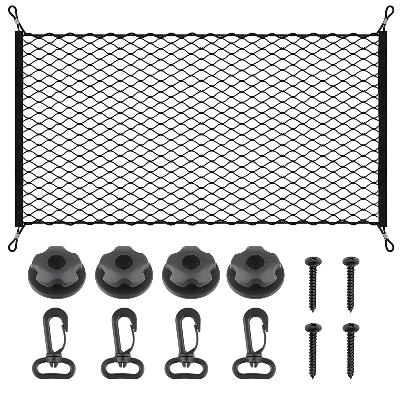 Gepäcknetz Auto, Kofferraumnetz Gepäcknetz Auto,Kofferraum Netz Gepäcknetz für Meisten Fahrzeugtypen,mit 4 Haken,Schwarz,110x60cm von Qooloo