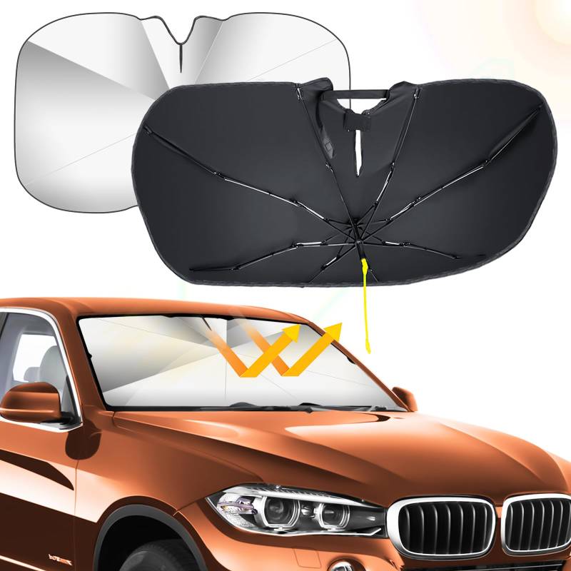 Qoosea Sonnenschutz Auto Frontscheibe, 360° Rotations Faltbarer Sonnenschirme Auto für Windschutzscheibe Regenschirm, Universal Frontscheibenabdeckung Blockiert UV - 51 * 28 Zoll von Qoosea