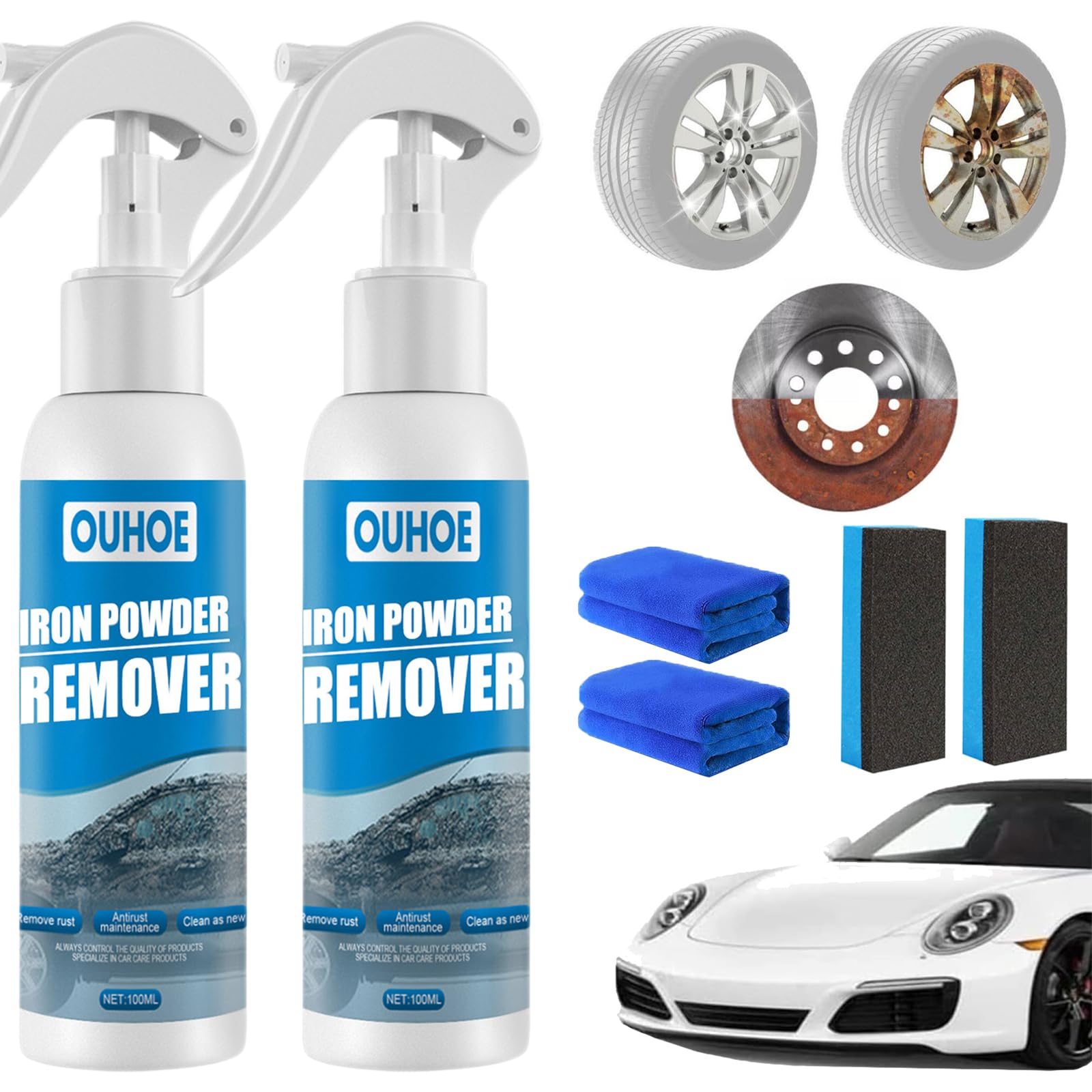 Ouhoe Rust Remover for Metal, Ouhoe Iron Powder Remover, Car Rust Removal Spray for Effective Maintenance, Multifunctional Paint Cleaner, Rust Converter Spray (100ml,2 Pcs) von Qosigote