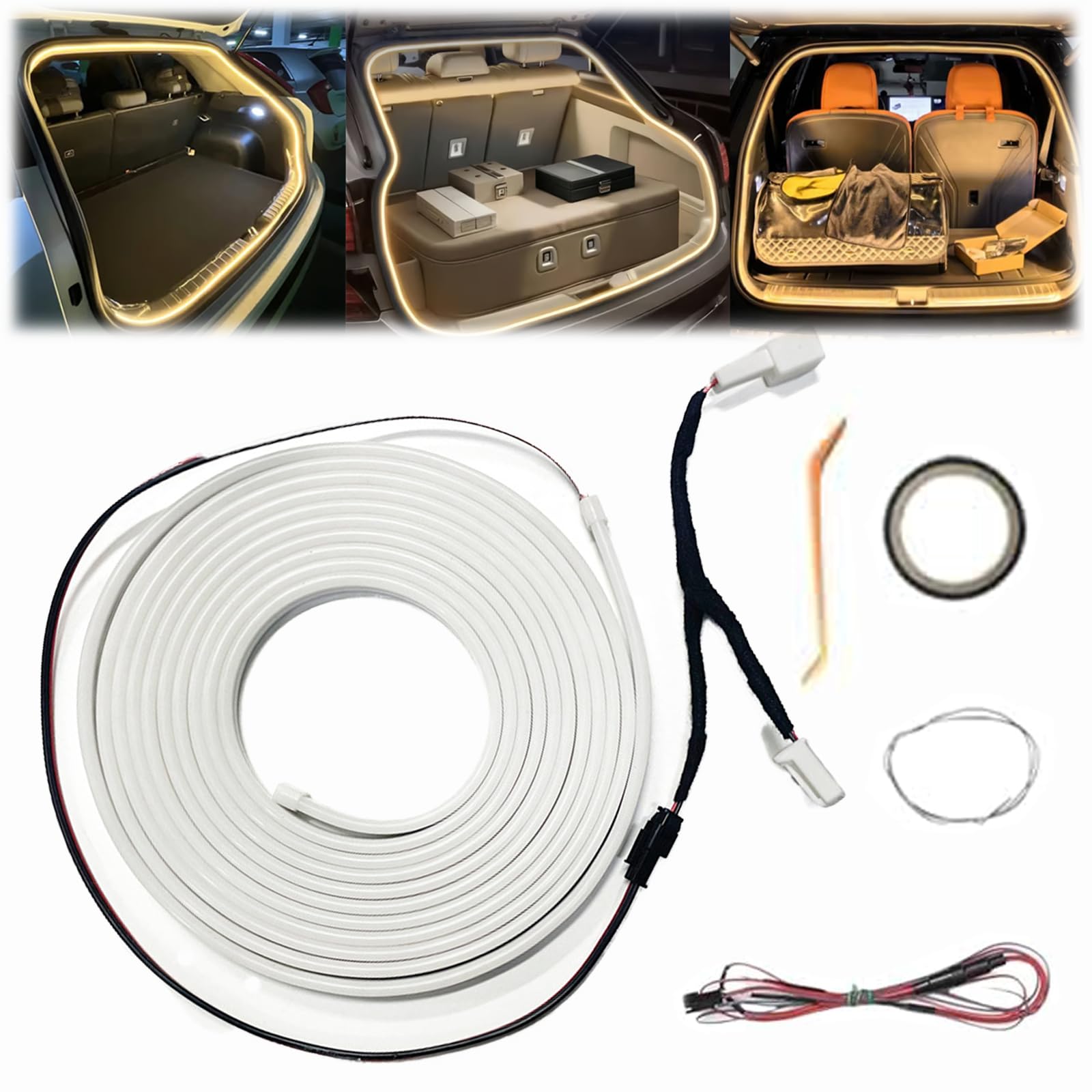 Dynamic Flowing Car Trunk Light Strip, Universal Automatischer Sensor Tail Box Light Strip, 2/4M, Trimmable, Car Led Strip Lights for Trunk Cargo Area or Interior Illumination (White Light, 157in/4m) von Qosneoun