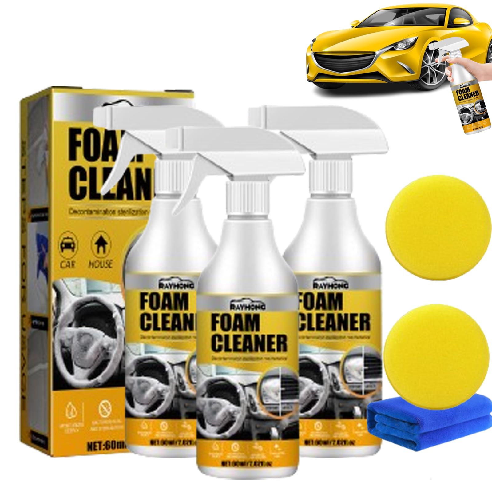 Qosneoun Schaumreiniger Für Den Autoinnenraum, Neuer Mehrzweck-Schaumreiniger, Multi-Purpose Schaumreiniger, Magic Foam Cleaner, Foam Cleaner Auto (3PCS) von Qosneoun