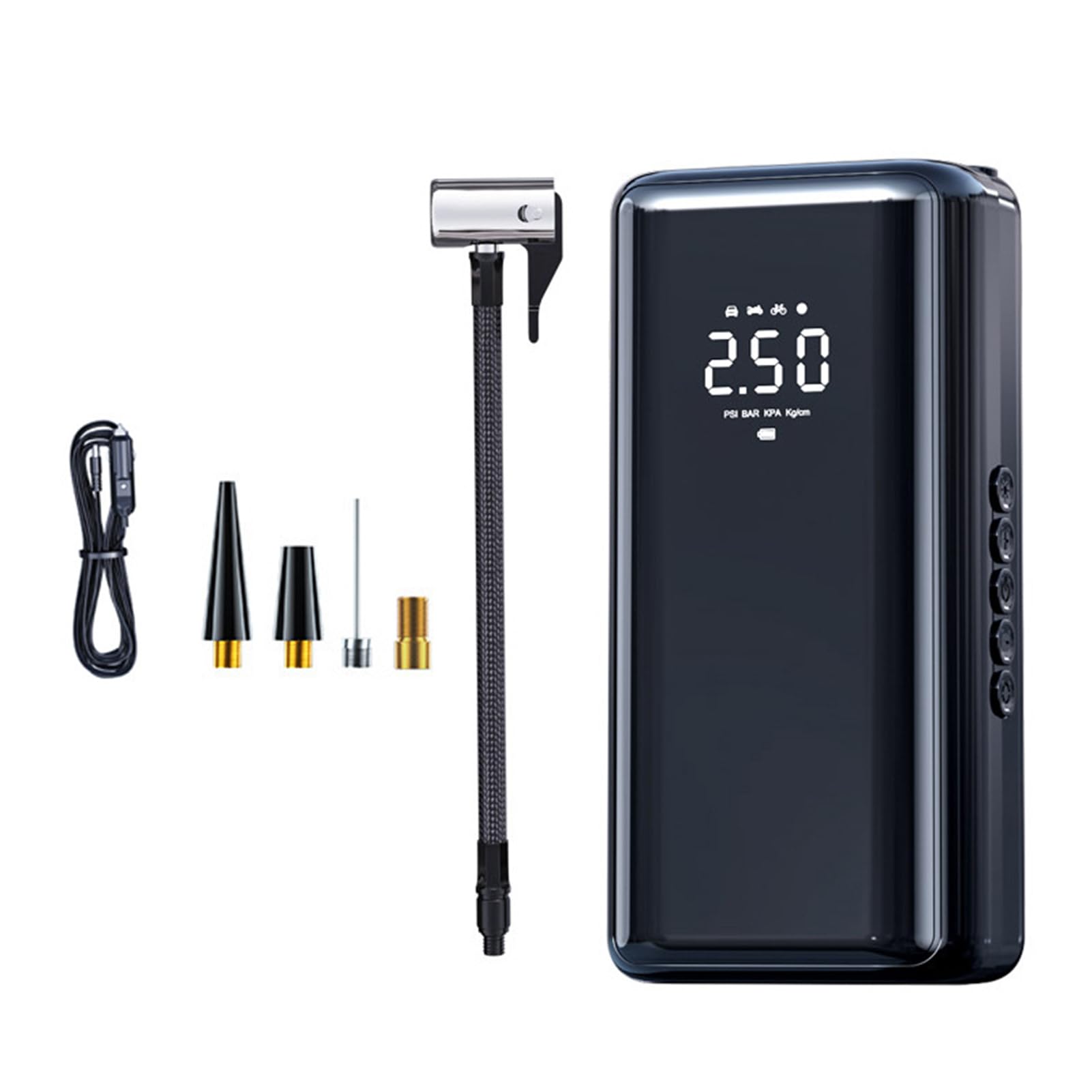 Qotolith tragbare Luftpumpe -Reifen -Inflator, wiederaufladbare LED -Licht, LCD -Display, Auto Stopp, für Auto, Fahrrad, Motorrad, Kugeln, kompakt, schnurlos, Notfallgebrauch (ST-210A) von Qotolite
