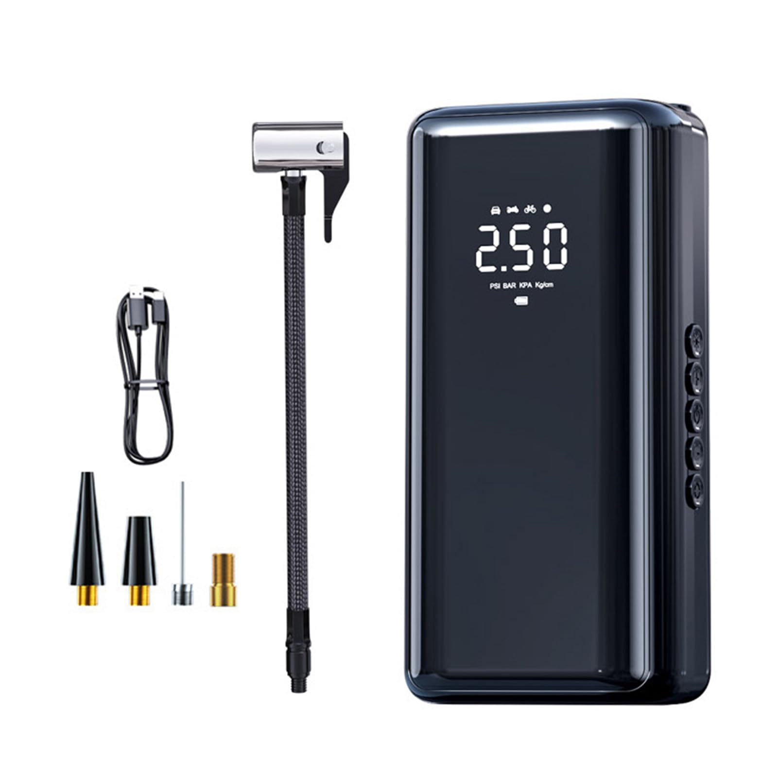 Qotolith tragbare Luftpumpe -Reifen -Inflator, wiederaufladbare LED -Licht, LCD -Display, Auto Stopp, für Auto, Fahrrad, Motorrad, Kugeln, kompakt, schnurlos, Notfallgebrauch (ST-210B) von Qotolite