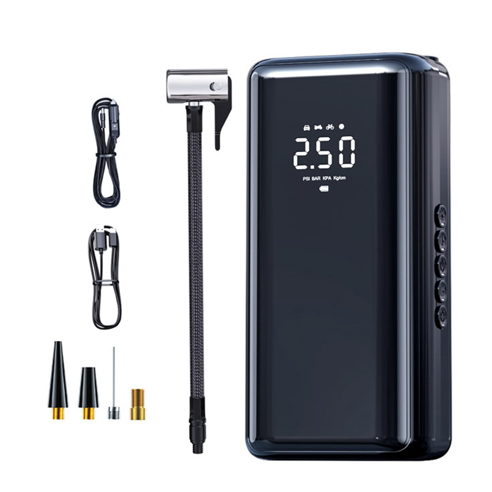 Qotolith tragbare Luftpumpe -Reifen -Inflator, wiederaufladbare LED -Licht, LCD -Display, Auto Stopp, für Auto, Fahrrad, Motorrad, Kugeln, kompakt, schnurlos, Notfallgebrauch (ST-210C) von Qotolite