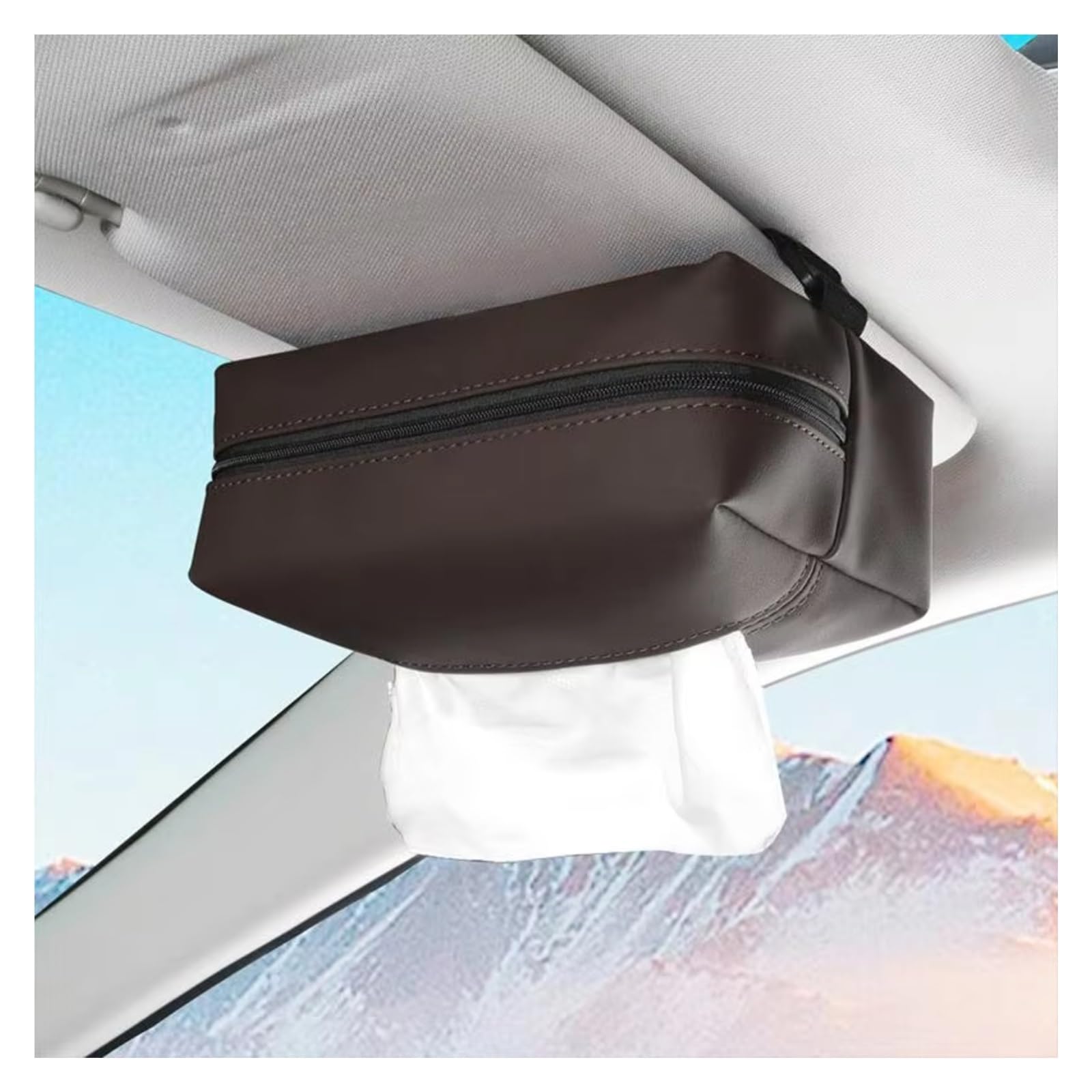 Innenzubehör Auto Taschentuchbox Halter Leder Auto Mittelkonsole Armlehne Serviettenbox Sonnenblende Rücksitz Taschentuchetui mit Fix Strap Zubehör Innenraum(Brown) von Qsnfda