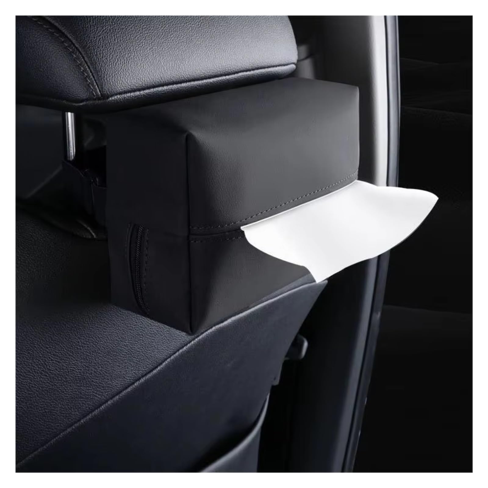 Innenzubehör Auto Taschentuchbox Halter Leder Auto Mittelkonsole Armlehne Serviettenbox Sonnenblende Rücksitz Taschentuchetui mit Fix Strap Zubehör Innenraum(Schwarz) von Qsnfda