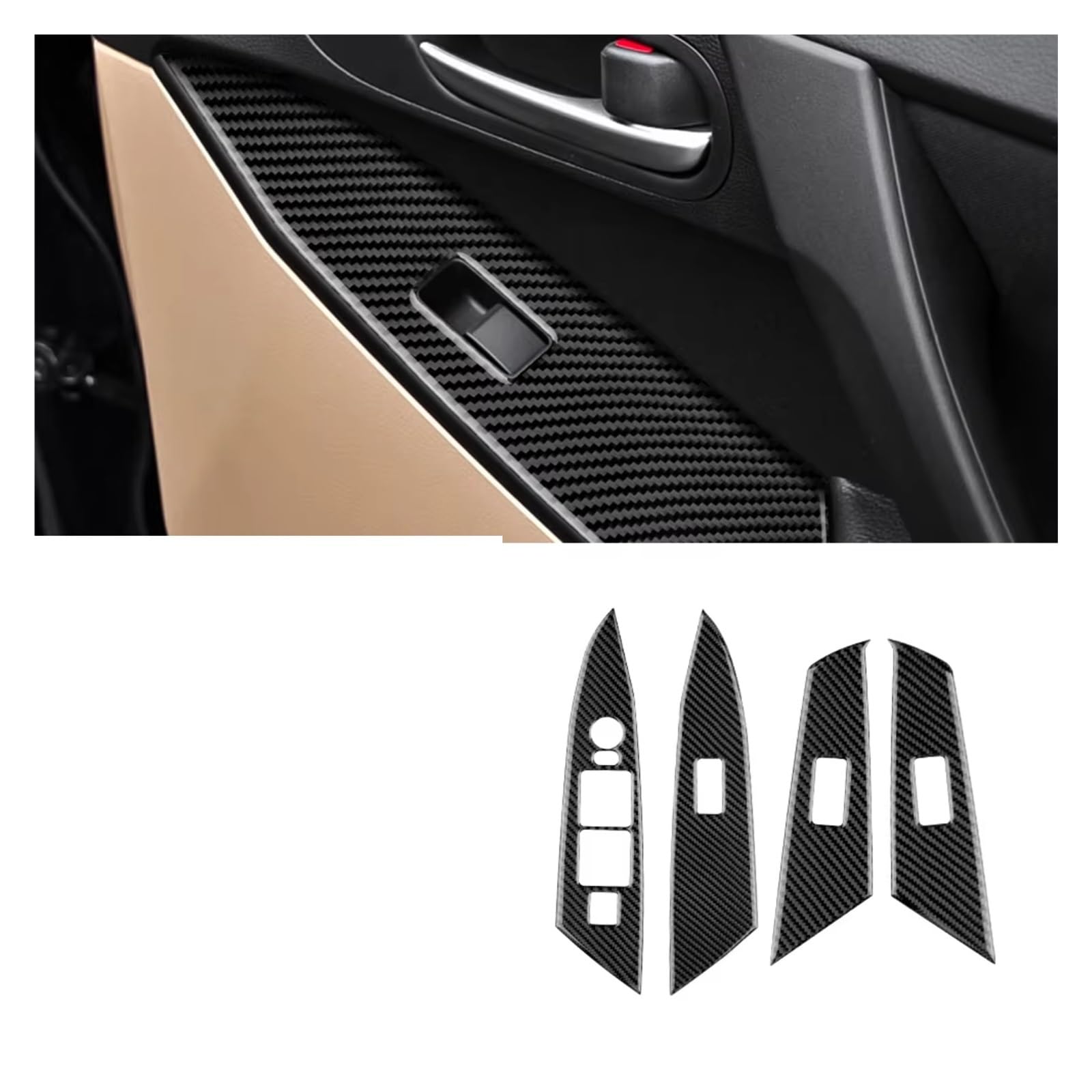 Innenzubehör Für Mazda 3 2010-2013 Trim Innen Carbon Faser Auto Tür Fensterheber Schalter Taste Panel Aufkleber Zubehör Innenraum(Black Carbon) von Qsnfda