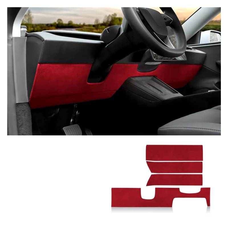 Innenzubehör Für Tesla für Modell 3 für Highland 2024-Up Dekor Auto Innen Wildleder Instrument Panel Trim Schutz Aufkleber Zubehör Innenraum(4996 One Set 4pcs) von Qsnfda