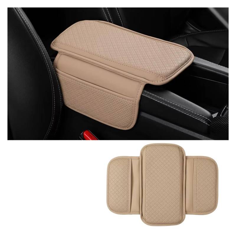 Innenzubehör Universal Auto Armlehne Kissen PU Leder Atmungsaktive Mittelkonsole Box Abdeckung Anti Scratch Armlehne Box Schutz Abdeckung Zubehör Innenraum(BEIGE 1PC) von Qsnfda
