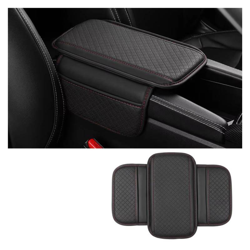Innenzubehör Universal Auto Armlehne Kissen PU Leder Atmungsaktive Mittelkonsole Box Abdeckung Anti Scratch Armlehne Box Schutz Abdeckung Zubehör Innenraum(BLACK 1PC) von Qsnfda