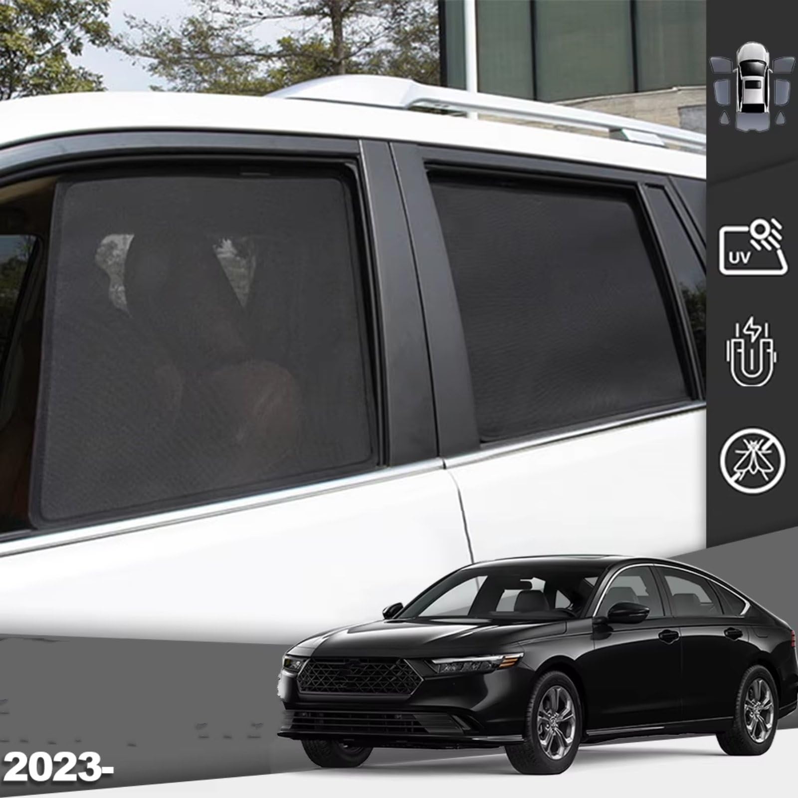 Qsnfda Frontscheibenabdeckung Für Accord 11TH 2023 2024 Magnetischer Auto-Sonnenschutz Schild Frontscheibe Vorhang Rückseite Seitenfenster Sonnenschutz Visier Sonnenschutz Auto(4 x Rear Trian) von Qsnfda