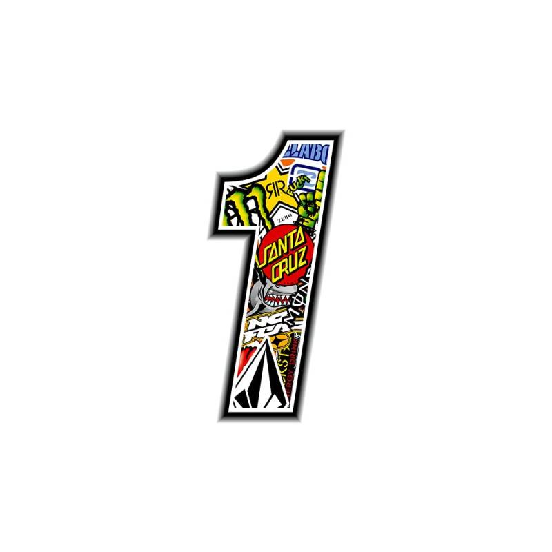 4R Quattroerre.it 13351 Startnummer 1 Aufkleber für Motorräder, Sticker Bomb, 10 x 7.5 cm von 4R Quattroerre.it