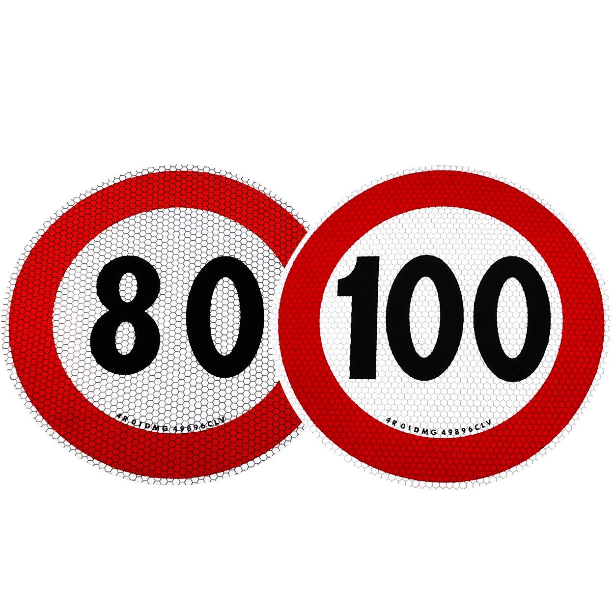 Vier Kennzeichen Geschwindigkeitsbegrenzung 80 und 100 km/h E-geprüft von Quattroerre