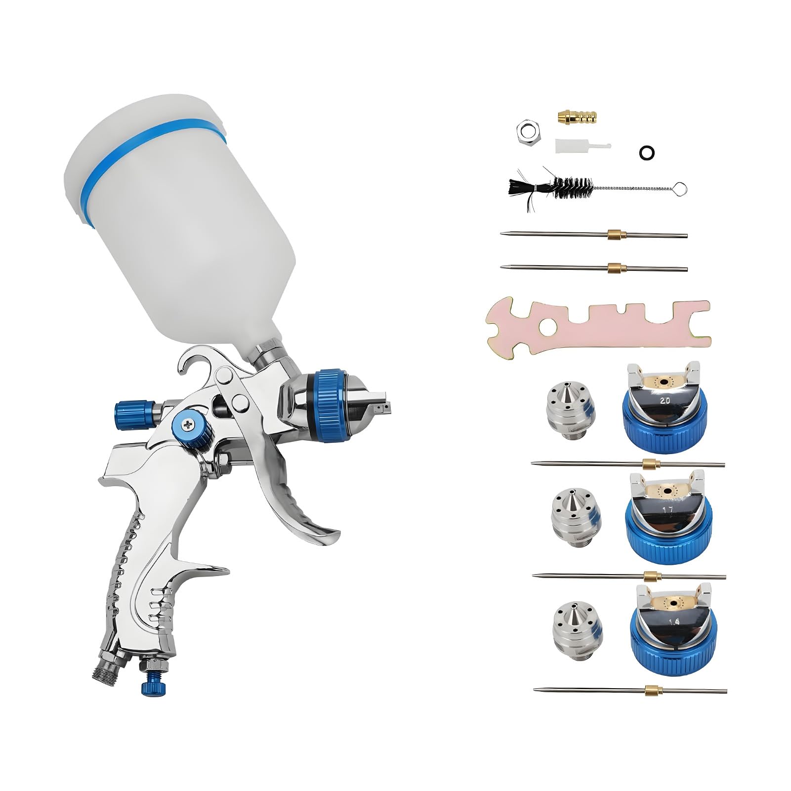 Queiting HVLP-Spritzpistolen-Kit 3 Düsen 1,4mm 1,7mm 2,0mm Professionelle Spritzpistole 600ml Kunststoffbecher Geeignet für Auto-Möbel-und Wandmalerei Queiting HVLP-Spritzpistolen-Kit 3 Düsen 1,4mm 1,7mm 2,0mm Professionelle Spritzpistole 600ml Kunststoffbecher Geeignet für Auto-Möbel-und Wandmalerei von Queiting