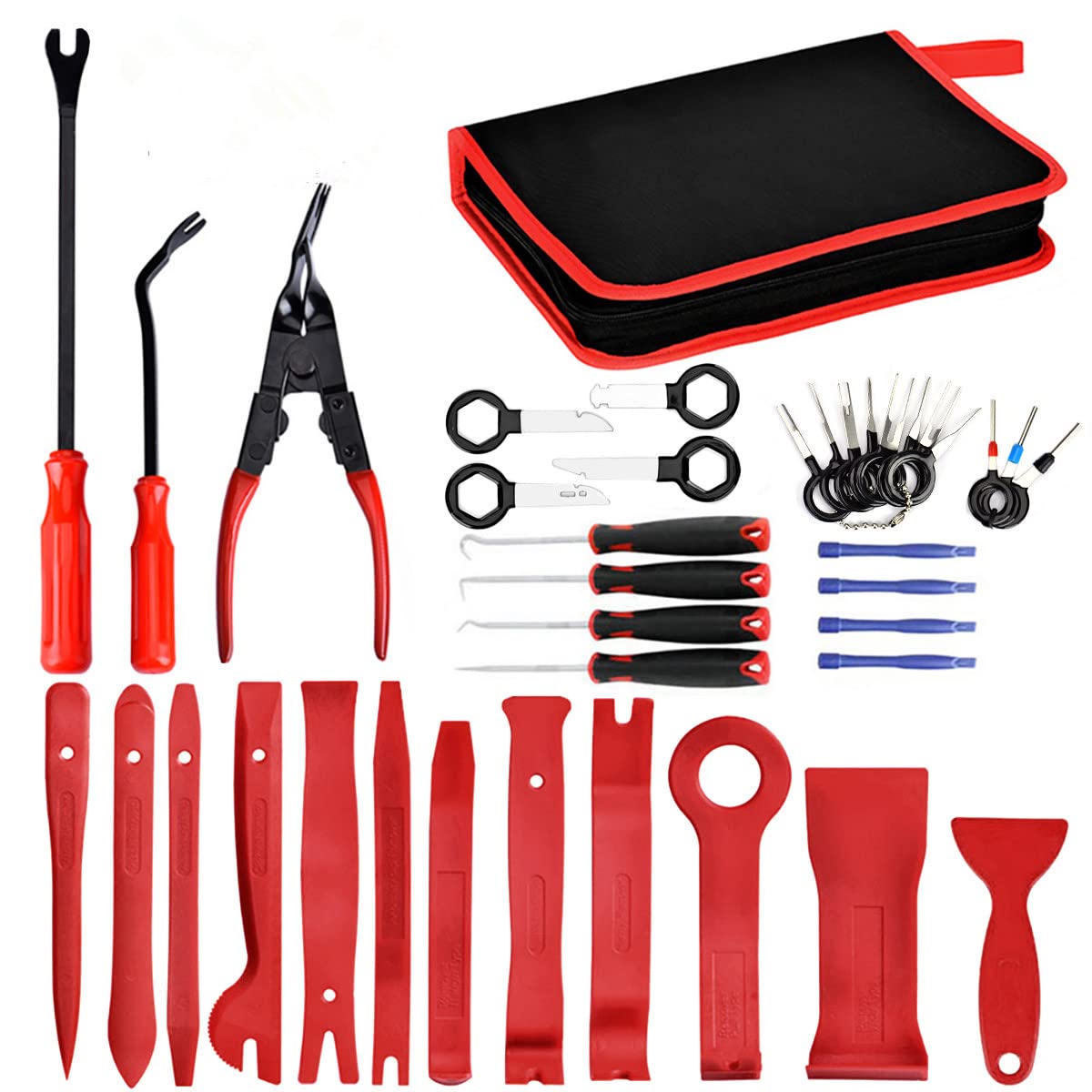 Queta Demontage Werkzeug Auto 38 Stücke Entfernung Werkzeug zierleisten Ausbauwerkzeug Zierleistenkeile-Set Türverkleidung Befestigung Clips Ausbauwerkzeug Pry Tool Kit (Rot) von Queta