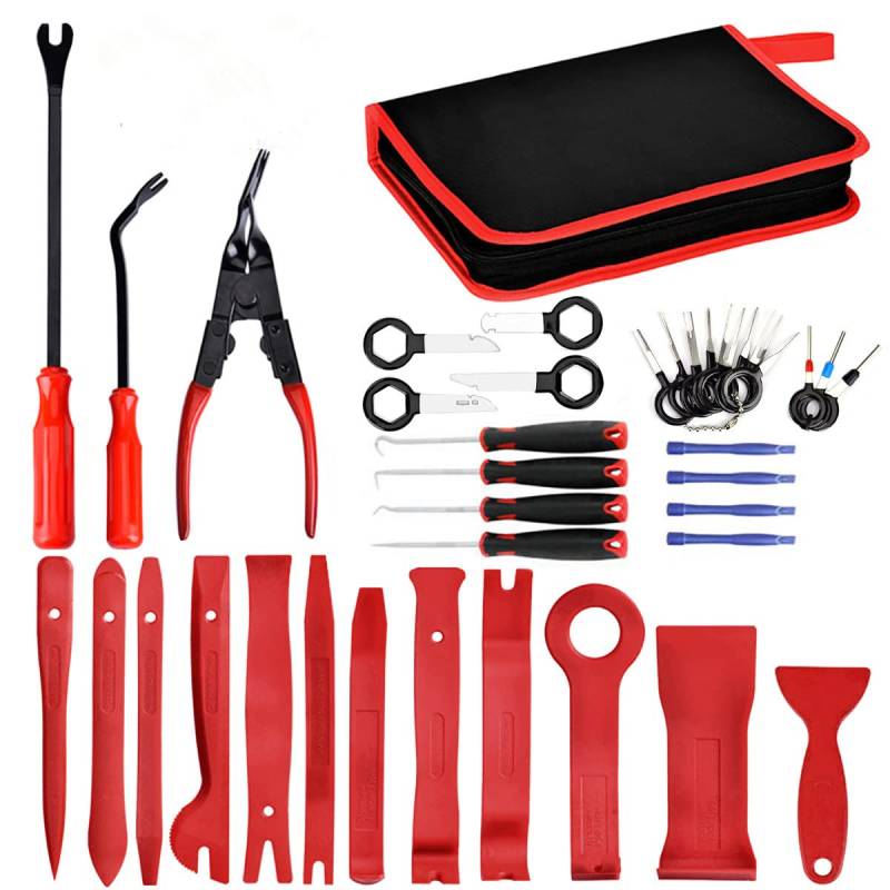Queta Demontage Werkzeug Auto 38 Stücke Entfernung Werkzeug zierleisten Ausbauwerkzeug Zierleistenkeile-Set Türverkleidung Befestigung Clips Ausbauwerkzeug Pry Tool Kit (Rot) von Queta