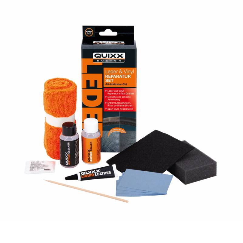 QUIXX Leder & Vinyl Reparatur Set, repariert Beschädigungen an Autositz und Lenkrad, All-inclusive-Set von QUIXX