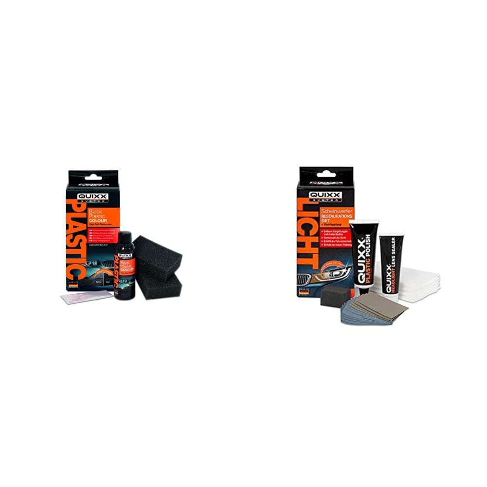 Quixx Black Plastic Colour/Schwarze Kunststoff-Farbe 75ml & 50251 Scheinwerfer Restaurations-Set | Scheinwerfer Reparatur-Set | Scheinwerfer Politur | Scheinwerfer Aufbereitungs-Set von Quixx