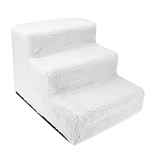 Qulista Hundetreppe Sofa klappbar 45cm 3 Stufen Einstiegshilfe für kleine/junge/ältere/mit Rücken- oder Gelenkprobleme Hund, Haustiertreppe abnehmbarer Bezug zur Schonung der Gelenke (weiß) von Qulista