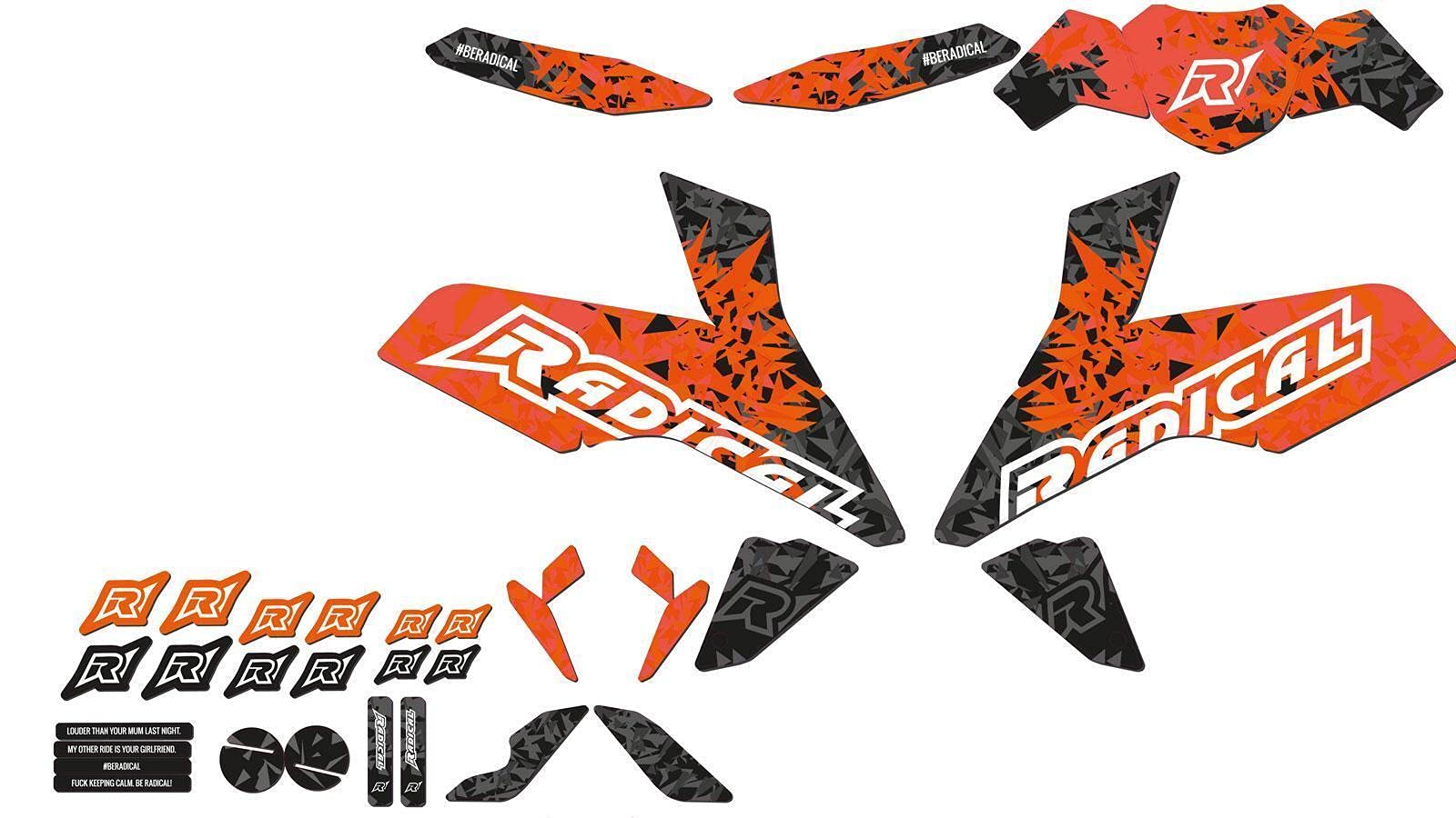 Dekor Radical Racing (Orange) passend für KTM Duke 125 (2017 bis 2020, IS DUKE) AMZ-RR.09.0013OR.v216 von R RADICAL RACING