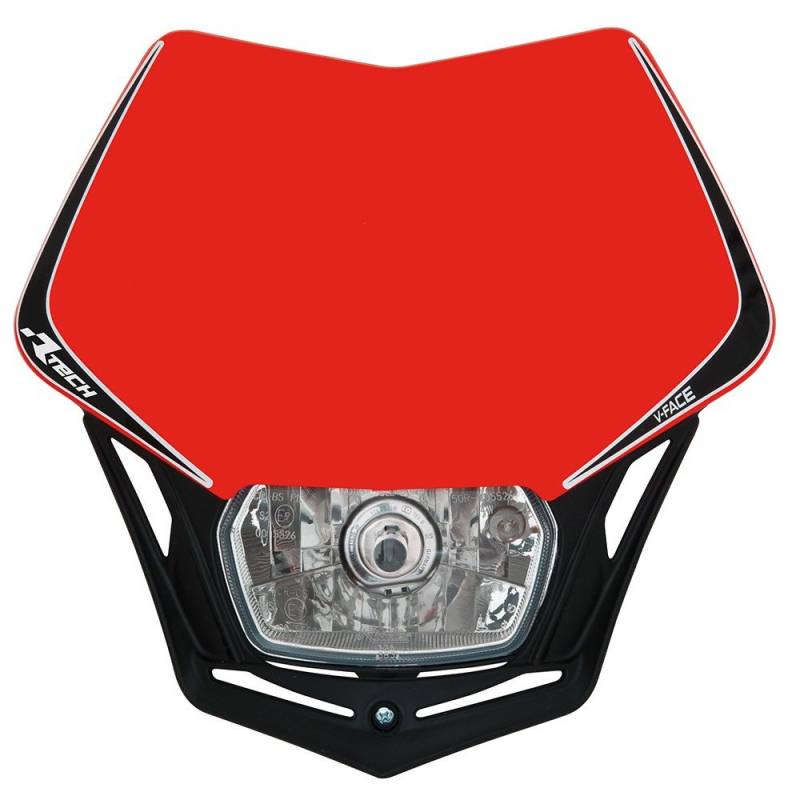 Scheinwerfer Motorrad Lampenmaske V-Face schwarz/rot E-geprüft universal 35/35W + Standlicht von R-Tech