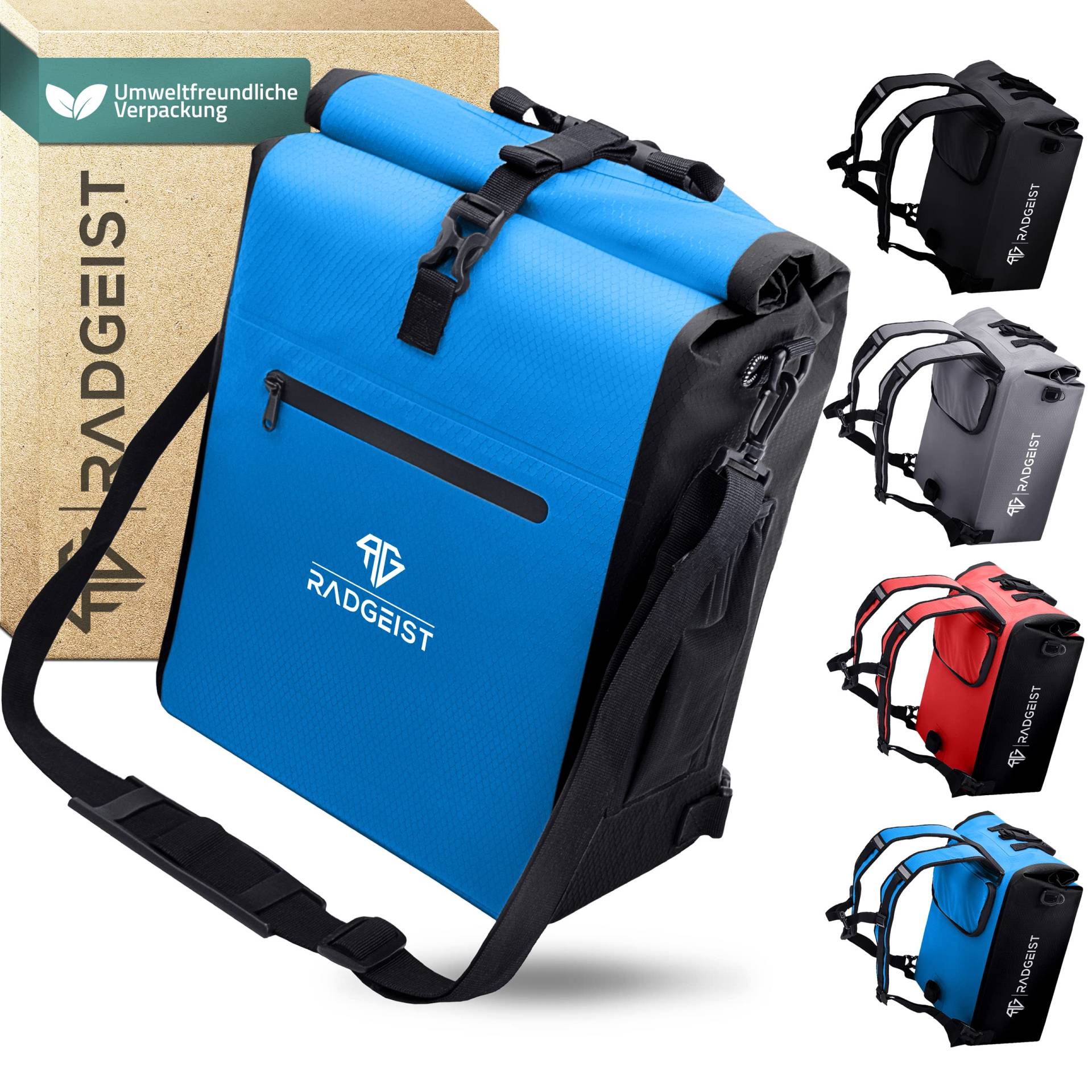 RADGEIST 3in1 Fahrradtasche für Gepäckträger - Fahrrad Rucksack - Gepäckträgertasche - Umhängetasche - mit Laptopfach - wasserdicht- 25L - blau von RADGEIST